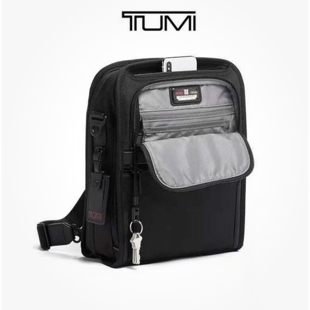 Tumi Alpha Bravo Crossbody Bag Black Leather Trim Travel Business Briefcase